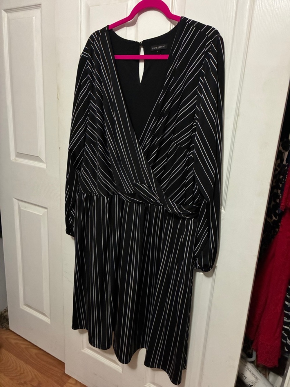 Lane Bryant Black Dress with White Pinstripes, Long Sleeves